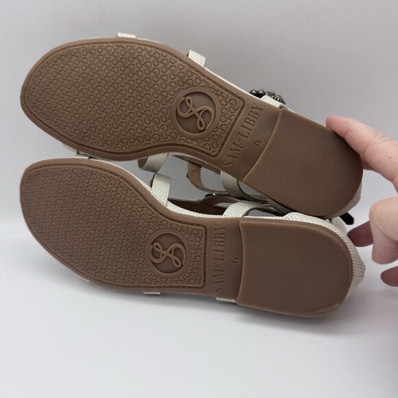 Sam & Libby Rhonda Gladiator Sandals Womans 6 Gray Gold Bling Rinestones Strapy - Picture 6 of 7